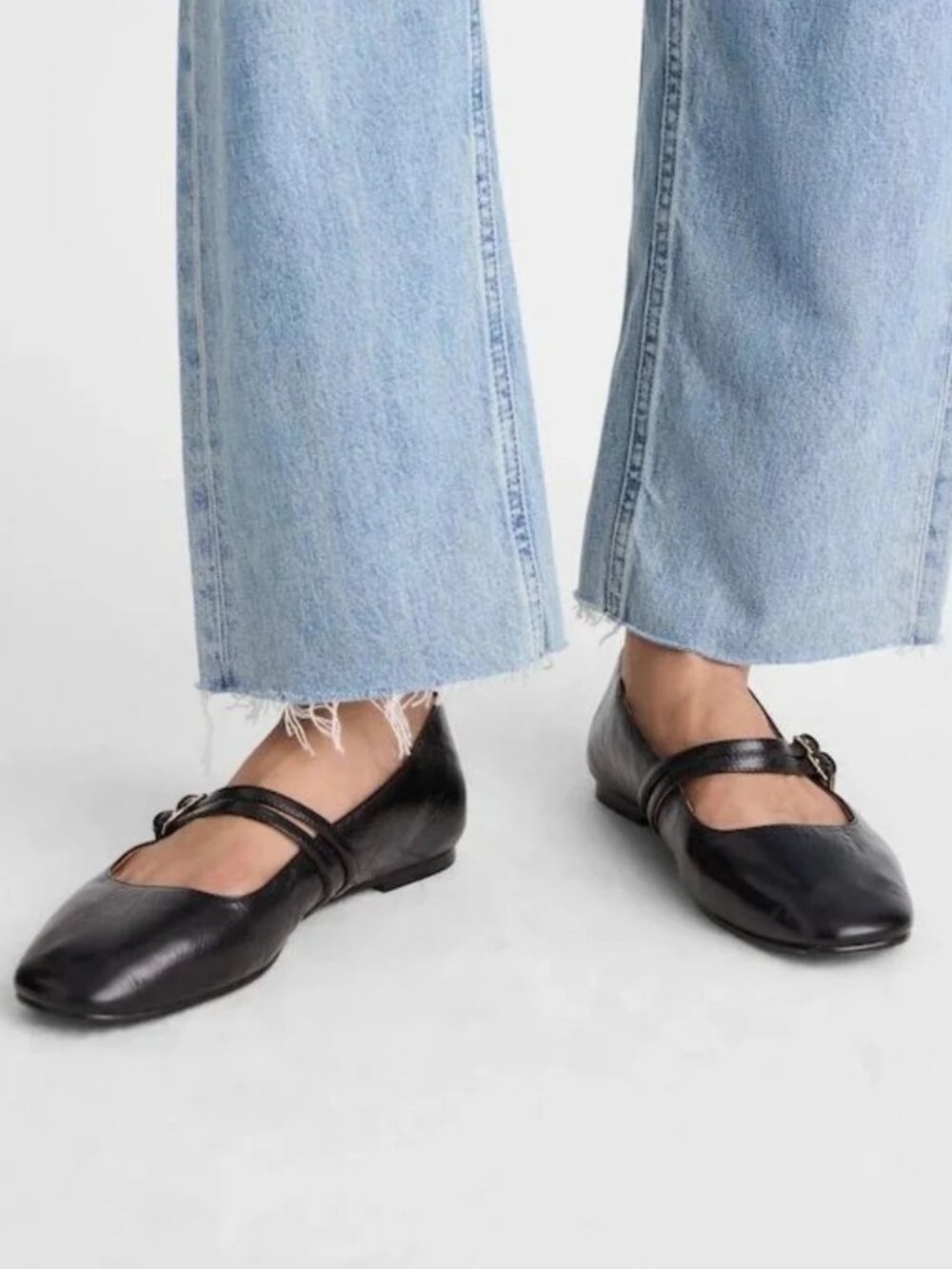 Madewell The Greta Double-Strap Ballet Flat in Leather True Black Size 9